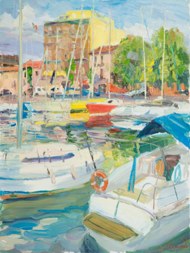Картина под названием "Яхты в Римини" - Василий Шиханов, Подлинное произведение искусства, Масло