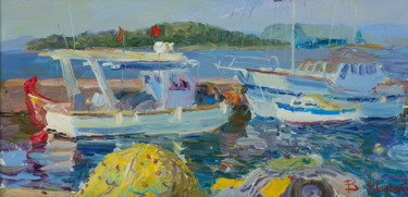 Картина под названием "Рыбацкие лодки в Ке…" - Василий Шиханов, Подлинное произведение искусства