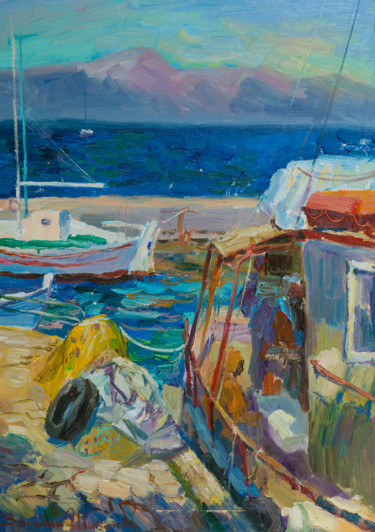 Peinture intitulée "Лодка Яниса" par Vasilii Shikhanov, Œuvre d'art originale, Huile
