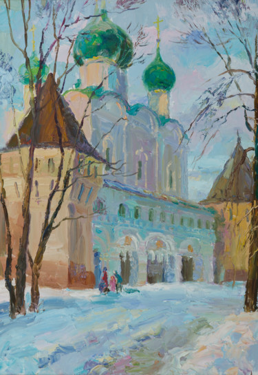 Peinture intitulée "Зимний вечер устен…" par Vasilii Shikhanov, Œuvre d'art originale