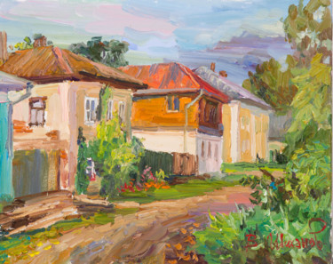 Painting titled ""Углич. Улочка окол…" by Vasilii Shikhanov, Original Artwork, Oil