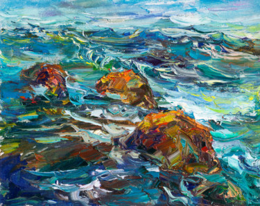 Картина под названием "Камни на острове Кр…" - Василий Шиханов, Подлинное произведение искусства, Масло