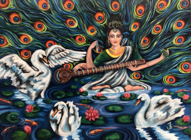Peinture intitulée "Goddess Saraswati S…" par Jessica Shilling, Œuvre d'art originale, Huile