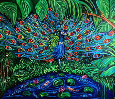 Painting titled "Mural Peacock" by Jessica Shilling, Original Artwork, Acrylic
