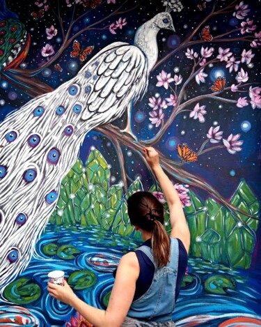 Malerei mit dem Titel "The White Peacock" von Jessica Shilling, Original-Kunstwerk, Acryl