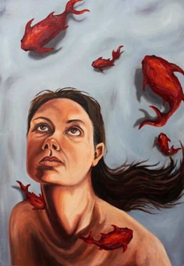 Painting titled "mind fluid." by Shima Ghasemi, Original Artwork, Oil