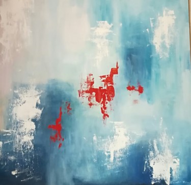 Painting titled "Abstraccion en rojo" by Mercedes Gordo, Original Artwork, Oil Mounted on Wood Panel