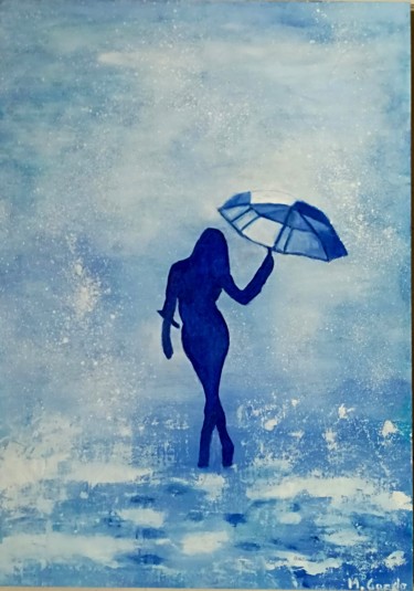 Painting titled "Dancing in the rain" by Mercedes Gordo, Original Artwork, Oil Mounted on Wood Panel