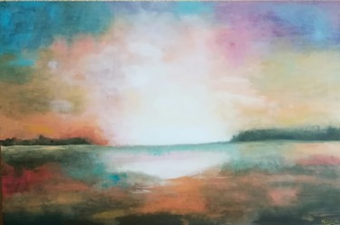 Painting titled "Atardecer luminoso" by Mercedes Gordo, Original Artwork, Oil Mounted on Wood Panel