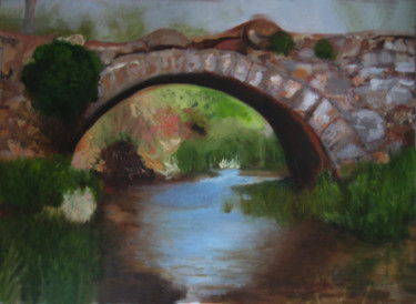Peinture intitulée "Mi puente viejo" par Mercedes Gordo, Œuvre d'art originale, Huile
