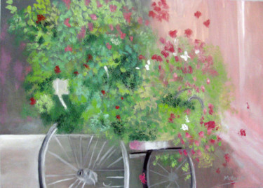 Painting titled "Flores a montones" by Mercedes Gordo, Original Artwork, Oil Mounted on Wood Panel