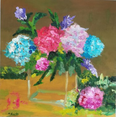 Pintura intitulada "Flores y cristal" por Mercedes Gordo, Obras de arte originais, Óleo Montado em Painel de madeira