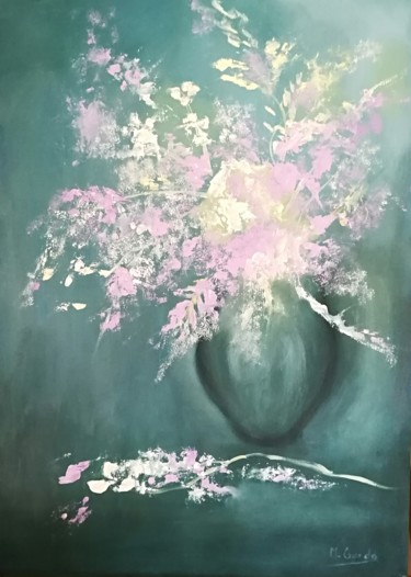 Painting titled "Flowing lilac" by Mercedes Gordo, Original Artwork, Oil Mounted on Wood Panel