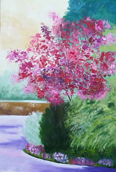 Peinture intitulée "Mi jardin luminoso" par Mercedes Gordo, Œuvre d'art originale, Huile Monté sur Panneau de bois