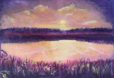 Painting titled "Violet lagoon" by Mercedes Gordo, Original Artwork, Oil
