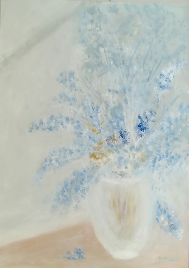 Painting titled "Azules en cristal" by Mercedes Gordo, Original Artwork, Oil