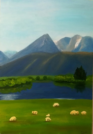 Painting titled "New Zealand" by Mercedes Gordo, Original Artwork, Oil