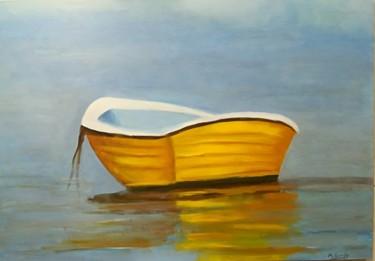 Painting titled "La barca abandonada" by Mercedes Gordo, Original Artwork, Oil