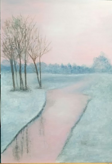 Painting titled "Frozen River" by Mercedes Gordo, Original Artwork, Oil