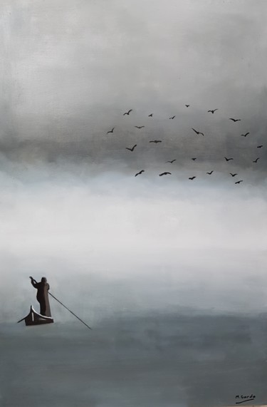 Painting titled "El pescador" by Mercedes Gordo, Original Artwork, Oil