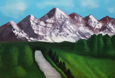 Painting titled "Majestic Mountains" by Mercedes Gordo, Original Artwork, Oil