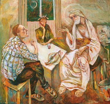 Malerei mit dem Titel "Ночной разговор" von Aleksandr Alex Shinin Shynin, Original-Kunstwerk, Öl