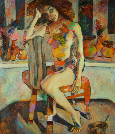 Malerei mit dem Titel "Вечерний кофе" von Aleksandr Alex Shinin Shynin, Original-Kunstwerk, Öl