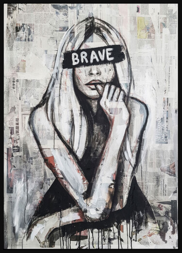 Painting titled "BRAVE" by Shirin Donia, Original Artwork, Acrylic Mounted on Wood Panel