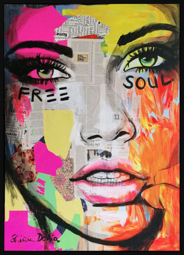Painting titled "FREE SOUL" by Shirin Donia, Original Artwork, Acrylic Mounted on Wood Panel