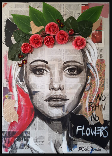 Painting titled "NO RAIN NO FLOWERS" by Shirin Donia, Original Artwork, Acrylic Mounted on Wood Panel