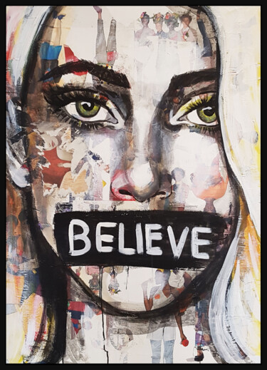 Painting titled "BELIEVE" by Shirin Donia, Original Artwork, Acrylic Mounted on Wood Panel