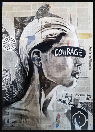 Malerei mit dem Titel "COURAGE" von Shirin Donia, Original-Kunstwerk, Acryl Auf Holzplatte montiert