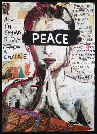 Painting titled "PEACE" by Shirin Donia, Original Artwork, Acrylic Mounted on Wood Panel