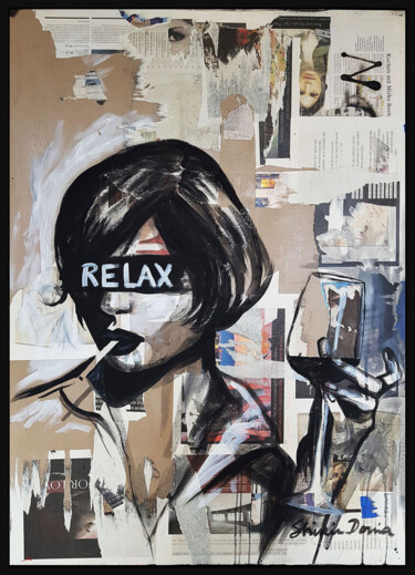 Painting titled "RELAX" by Shirin Donia, Original Artwork, Acrylic Mounted on Wood Panel