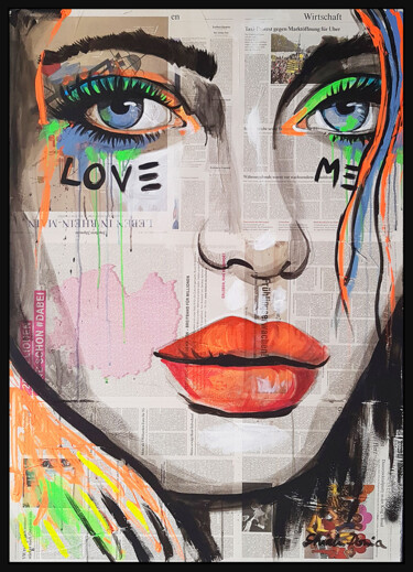 Peinture intitulée "LOVE ME" par Shirin Donia, Œuvre d'art originale, Acrylique Monté sur Panneau de bois