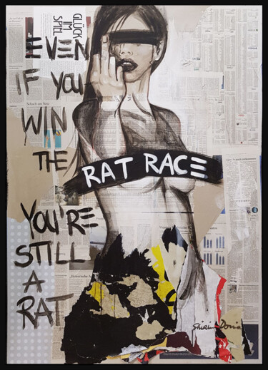 Painting titled "RAT RACE" by Shirin Donia, Original Artwork, Acrylic Mounted on Wood Panel