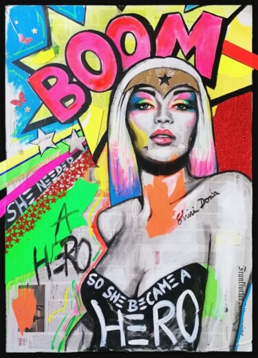 Картина под названием "BOOM" - Shirin Donia, Подлинное произведение искусства, Акрил Установлен на Деревянная панель