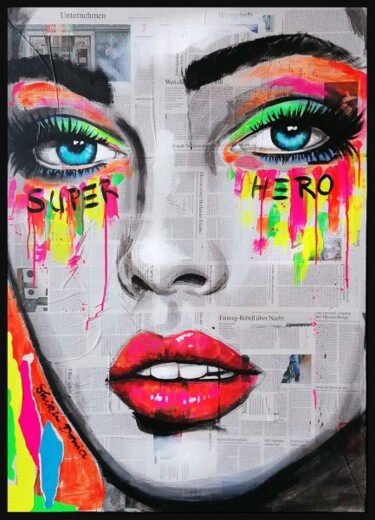 Картина под названием "SUPER HERO" - Shirin Donia, Подлинное произведение искусства, Акрил Установлен на Деревянная панель
