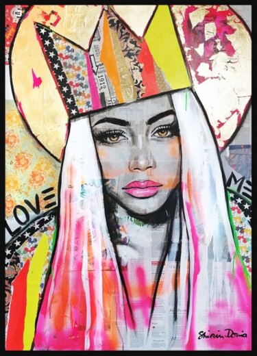 Painting titled "LOVE ME QUEEN" by Shirin Donia, Original Artwork, Acrylic Mounted on Wood Panel