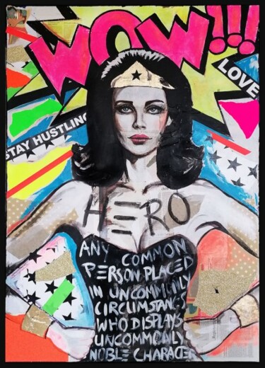 Painting titled "HERO" by Shirin Donia, Original Artwork, Acrylic Mounted on Wood Panel