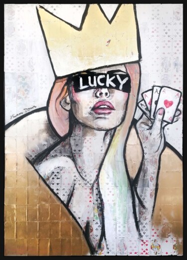 Painting titled "LUCKY" by Shirin Donia, Original Artwork, Acrylic Mounted on Wood Panel