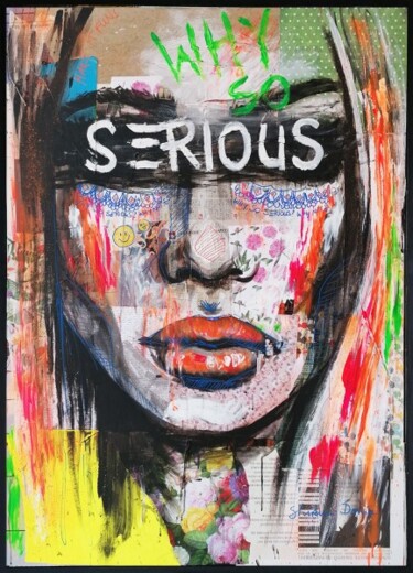 Painting titled "SERIOUS" by Shirin Donia, Original Artwork, Acrylic Mounted on Wood Panel