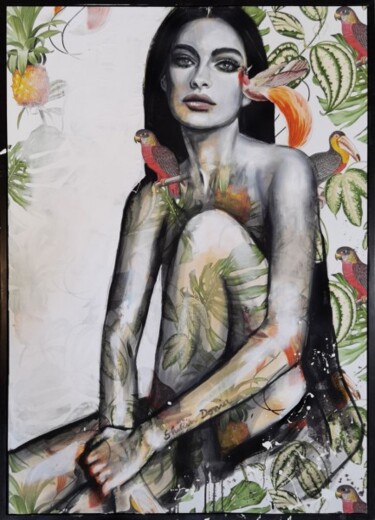Peinture intitulée "PARADISE I" par Shirin Donia, Œuvre d'art originale, Acrylique Monté sur Panneau de bois