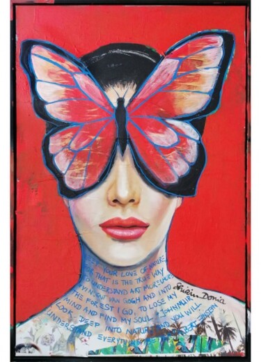 绘画 标题为“RED BUTTERFLY” 由Shirin Donia, 原创艺术品, 丙烯 安装在木板上