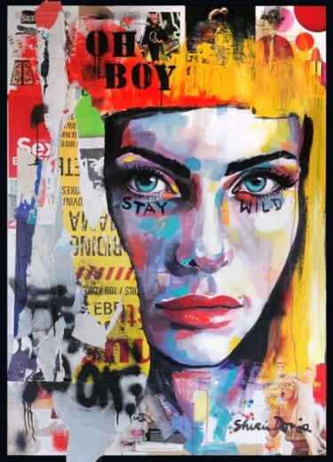 Painting titled "OH BOY" by Shirin Donia, Original Artwork, Acrylic Mounted on Wood Panel