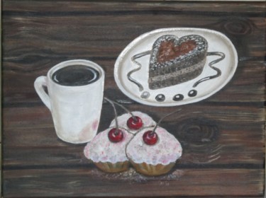 Painting titled "Morning coffee" by Tatiana Shirova, Original Artwork, Oil