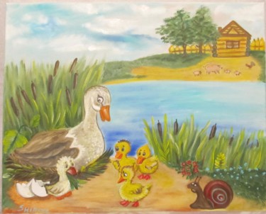 Painting titled "The Tale "Ugly Duck…" by Tatiana Shirova, Original Artwork, Oil