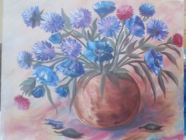 Картина под названием "Blue poppies and as…" - Tatiana Shirova, Подлинное произведение искусства