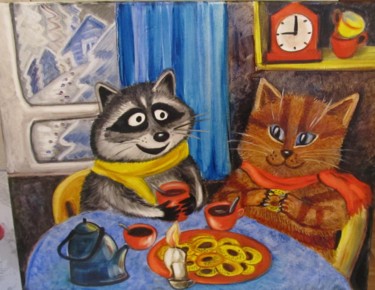 Картина под названием "Tea party" - Tatiana Shirova, Подлинное произведение искусства, Масло