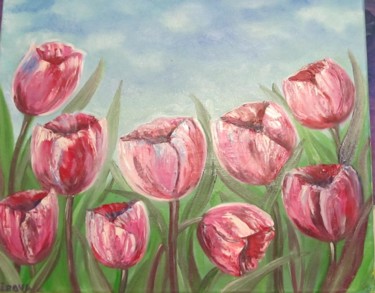 Pintura intitulada "Romantic tulips" por Tatiana Shirova, Obras de arte originais, Óleo